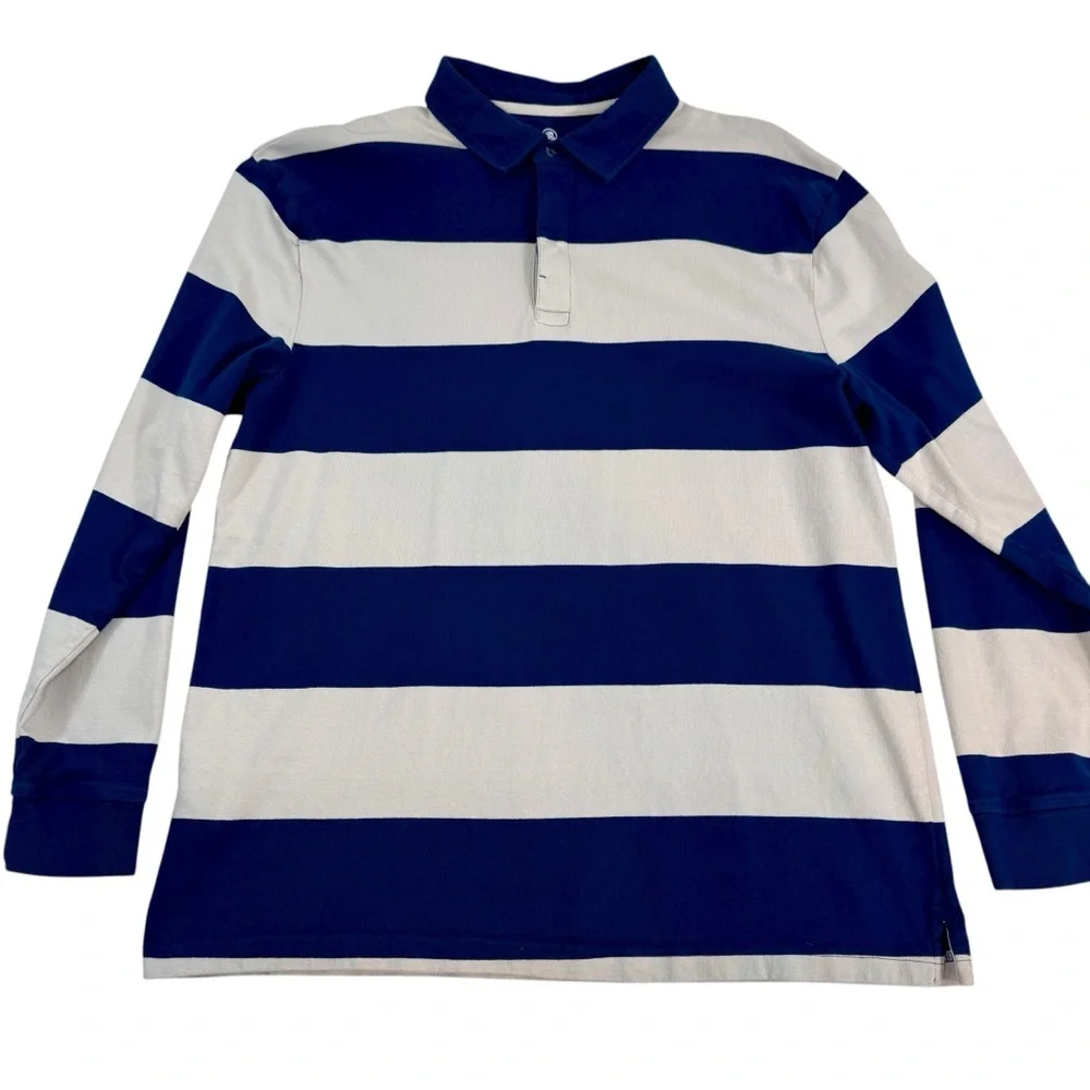 Southern Proper Rugby‎ Shirt Mens XL Tall Navy Tan Long Sleeve Quiet Luxury